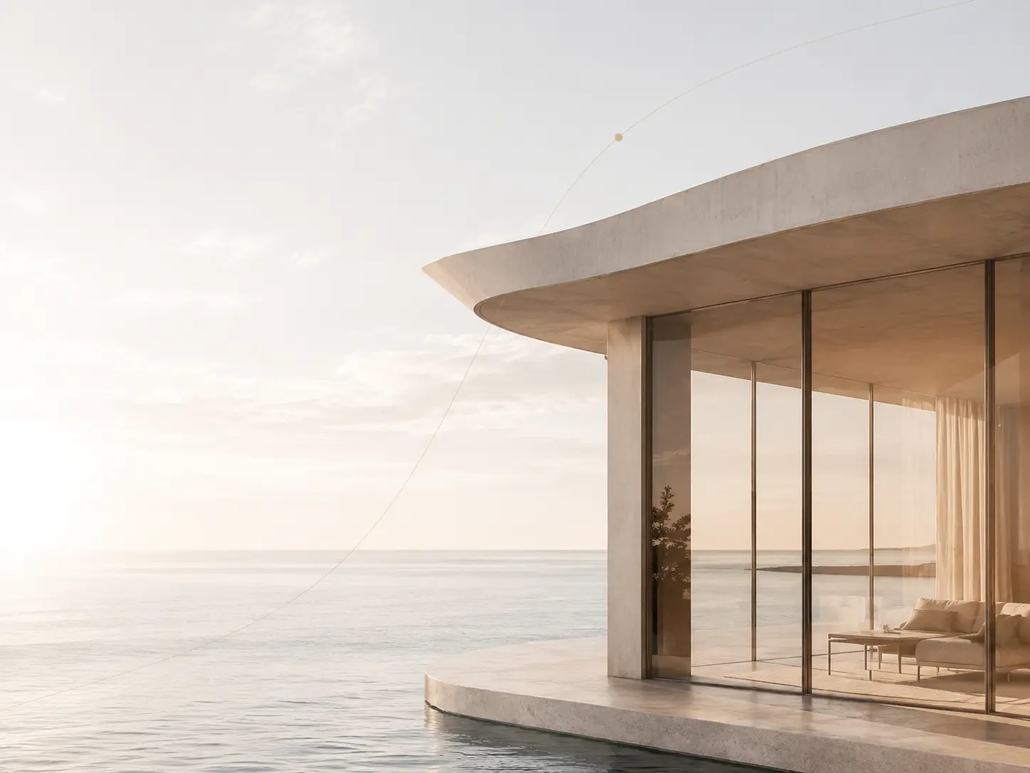 Villa en bord de mer au coucher du soleil